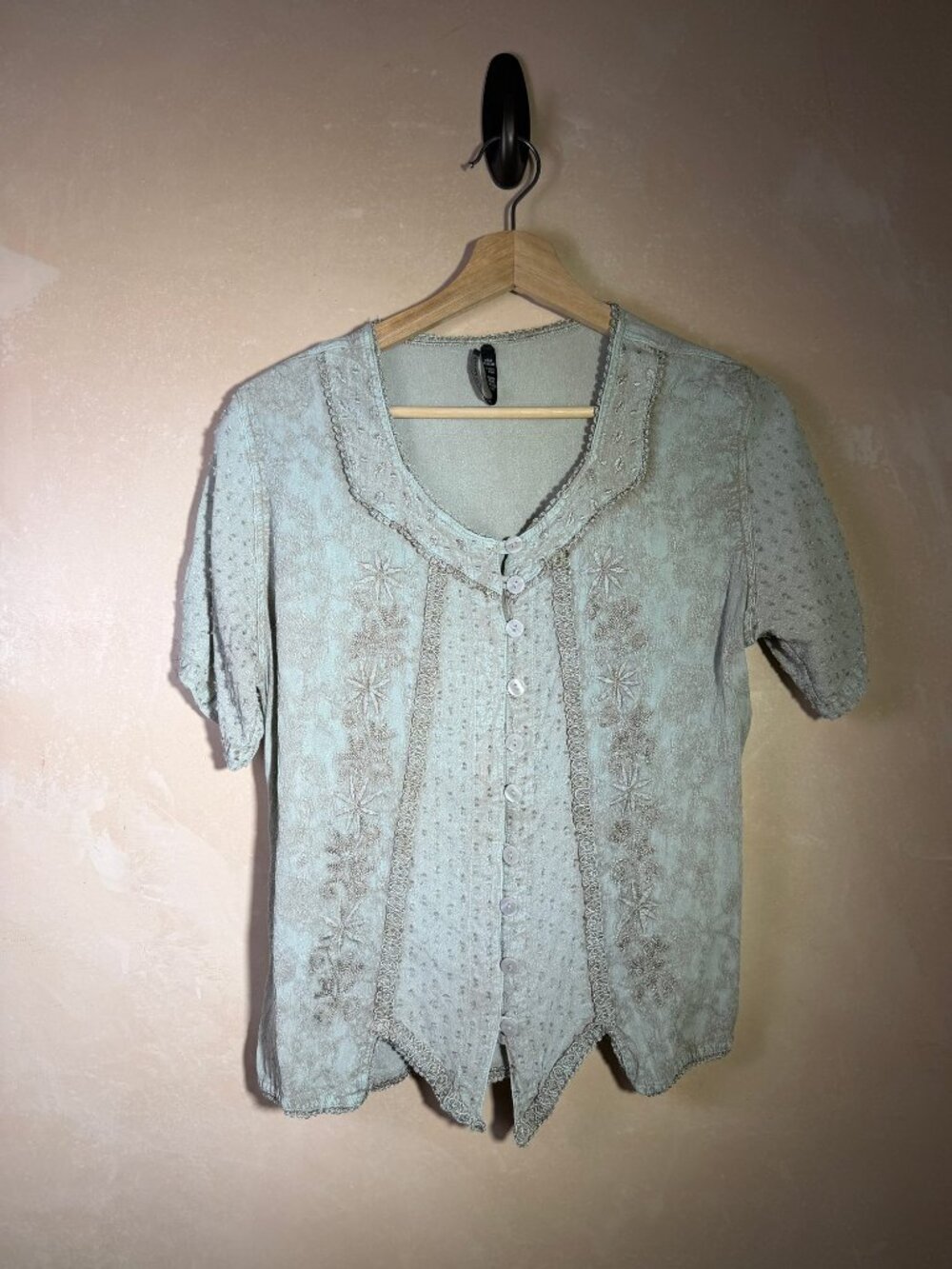 Sacred Threads Sage Green Embroidered Blouse Free Size